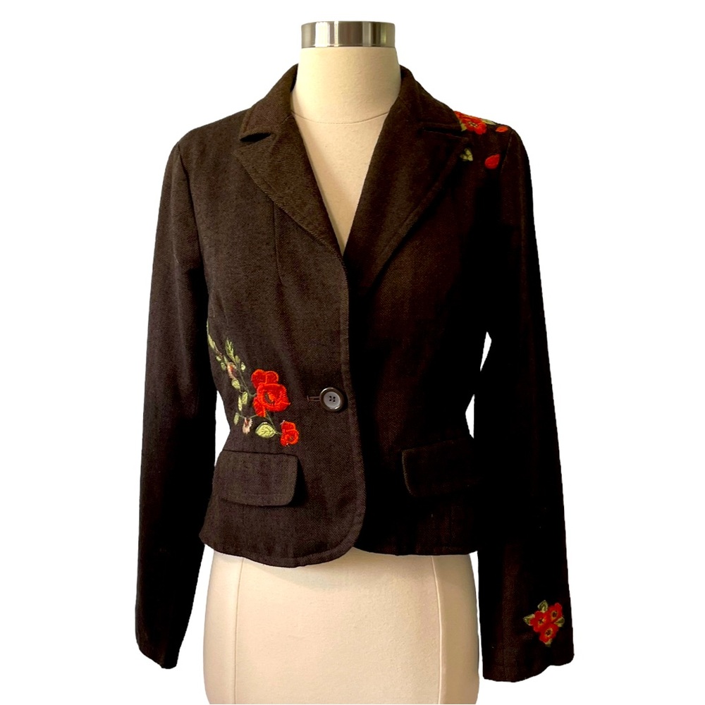 Mix It Womens Button Down Blazer Size 6 Brown in Color